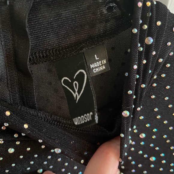 Windsor Black Mesh and Velvet Rhinestone Sparkle Size Large dress like new - Picture 5 of 9